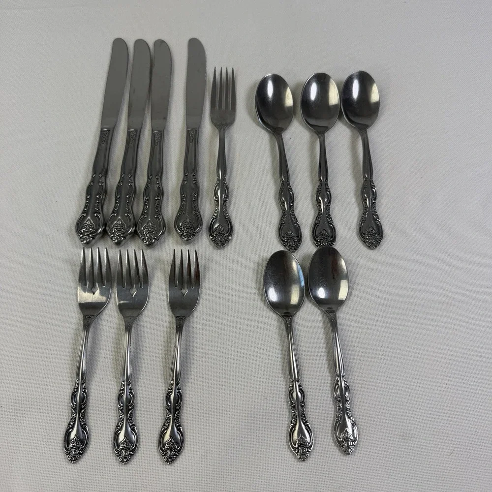 International Verona Stainless Silverware 13 Pieces Spoon Knife Fork Lot Taiwan